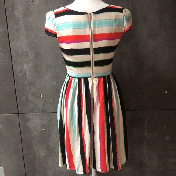 Anthropology Maeve flared stripe  multicolor dress size 0 Cap Sleeves Zip Back - Picture 2 of 14